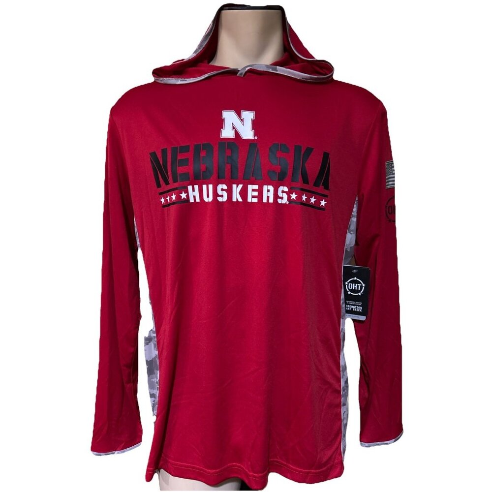 Colosseum OHT Mens Nebraska Huskers Red Hooded Shirt L Polyester  NEW